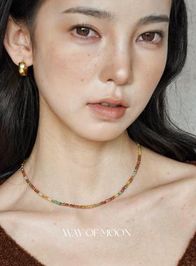 WAY OF MOON原创设计天然七彩多宝石项链女复古ins串珠叠戴锁骨链