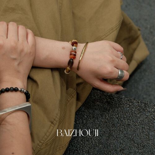 WAY OF MOON天然石璀璨拼色串珠个性时髦复古风玛瑙精致潮流手链 - 图3