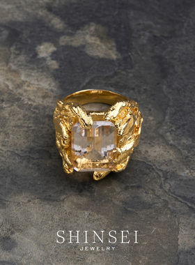 原创水晶羽毛雕纹戒指