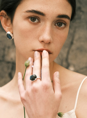 【森制SHINSEI官方】手工雕纹天然拉长石戒指 原创设计纯银饰品