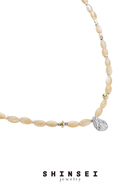 【森制SHINSEI官方】复古天然贝壳珠串项链 米色系 原创纯银