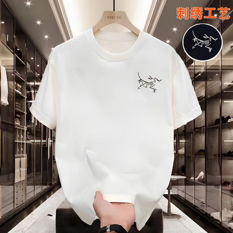春夏季鸟家刺绣重磅短袖T恤男圆领双纱精梳纯棉短袖情侣潮牌半袖