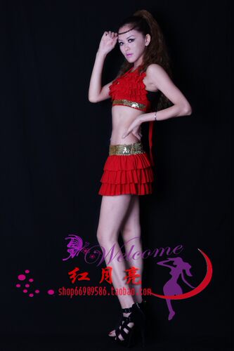DS领舞钢管舞台装舞蹈服装演出服装歌手夜店制服套装C35红色金边 - 图1