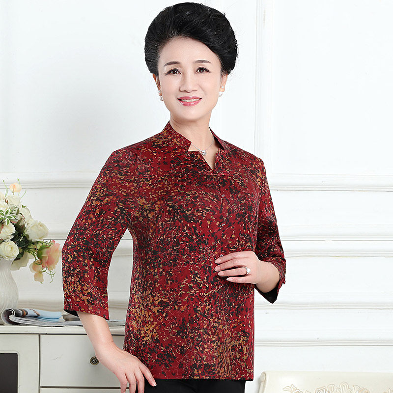 福太太真丝中老年女装夏装妈妈衬衣 福太太中老年女装