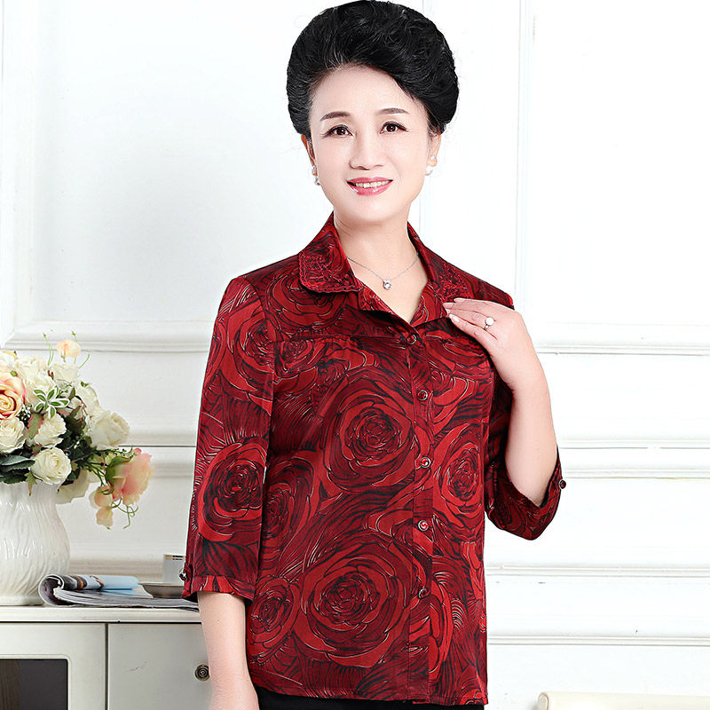福太太真丝中老年女装夏装妈妈衬衣 福太太中老年女装