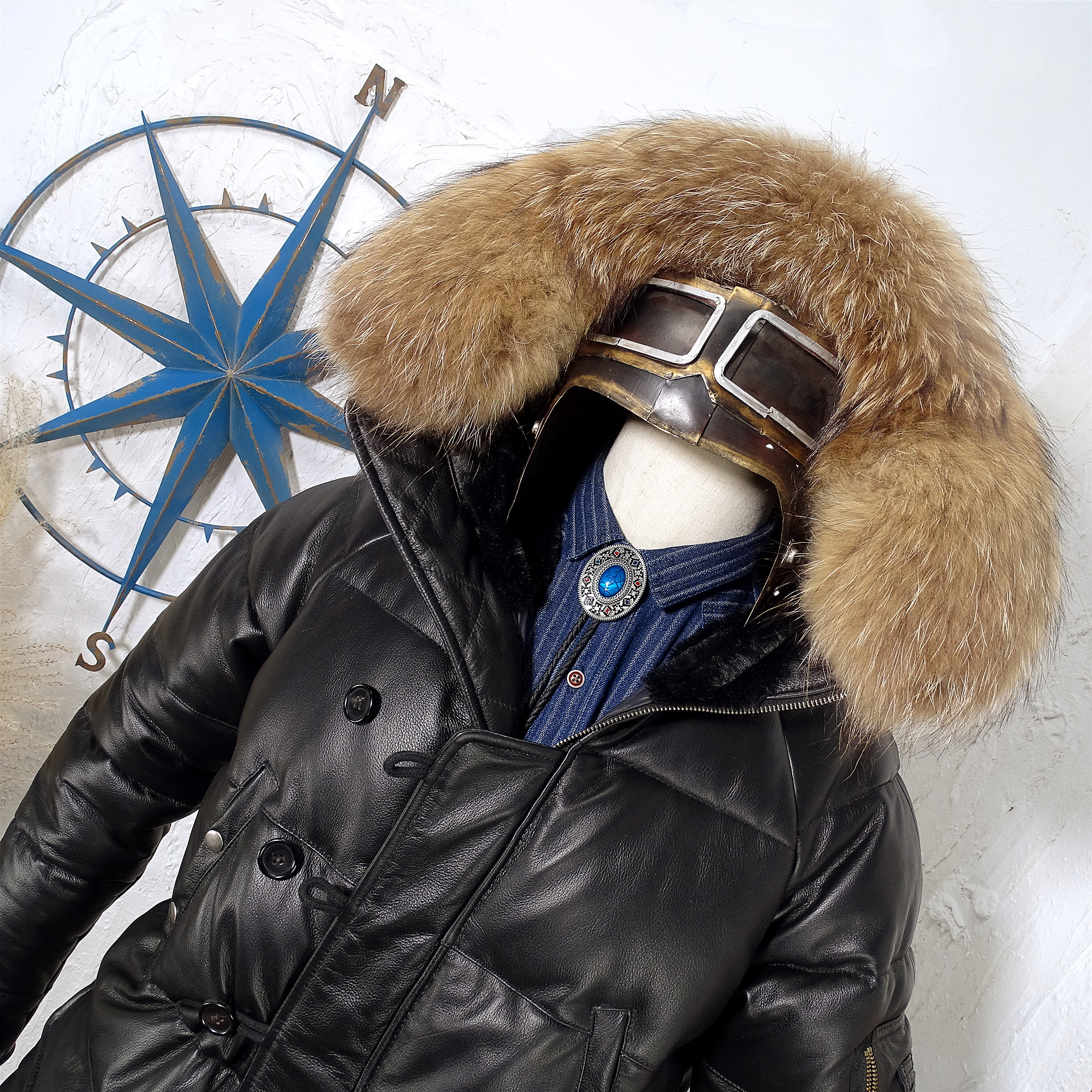 进口头层小牛犊皮日版N3-B真皮羽绒服中长款毛领连帽大衣冬季保暖 - 图0