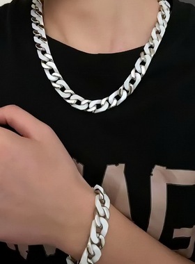 陶瓷钛钢古巴链男女1比1拼接项链