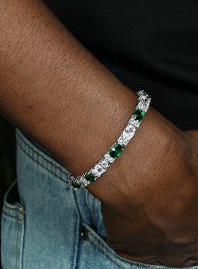 祖母绿椭圆钻嘻哈手链