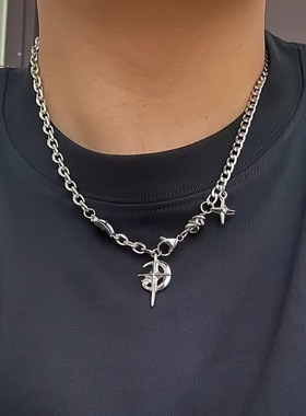 合金钛钢NK链男女通用黑宝石芒星