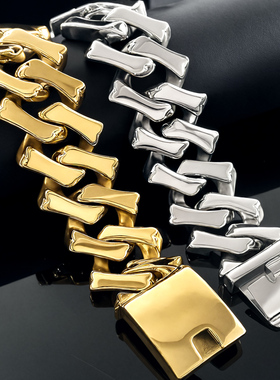 18k金色菱形粗矿手链重量级手饰