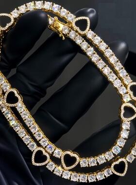 黑心形满钻网球项链嘻哈潮人手链