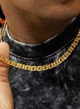 嘻哈项链男潮牌钛钢不掉色古巴链