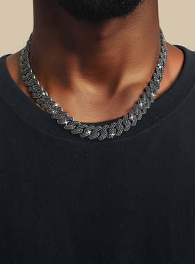黑色满钻菱形古巴手链男嘻哈项链