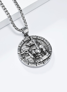 古埃及元素胡狼阿努比斯圆牌项链