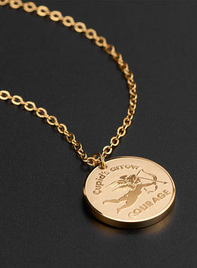 ins风浮雕丘比特之箭金币项链