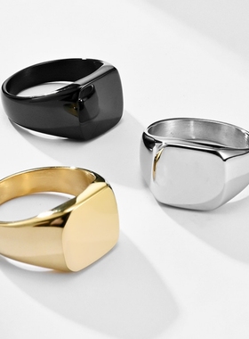 简约男女钛钢抛光面几何方形戒指