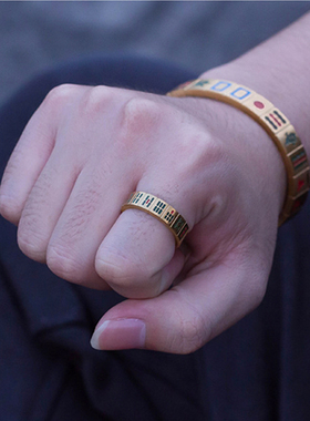 原创设计个性复古麻将钛钢戒指