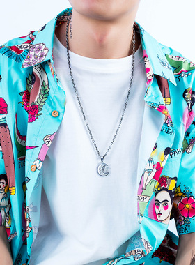 男女星辰大海镶锆石星星月亮项链