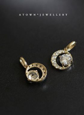 月牙坠925纯银镀14金项链镶锆钻