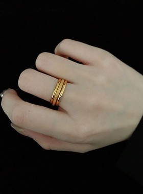 三生三世食指戒指女钛钢防过敏18K金色小素圈冷淡风网红时尚个性