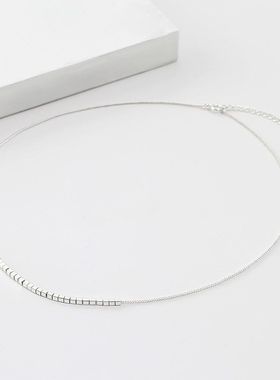 高冷显气质迷你小方块项链简约ins锁骨链轻奢百搭碎银子项链女