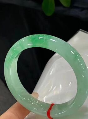高端珠宝翡翠手镯冰种果绿色天然a级翡翠玉手镯贵妃镯送礼带