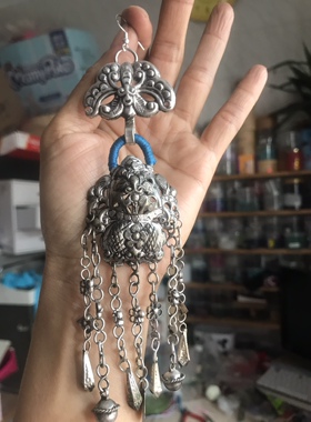 纯手工制作蓝色耳环苗银民族风女