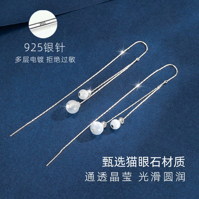 长款流苏耳线耳环女2025新款爆款气质高级感银小众设计感耳饰耳坠 - 图1