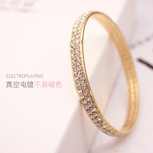 Qlady新品 韩版碎钻金色玫瑰女时尚水晶手饰 情侣配饰手链 - 图0