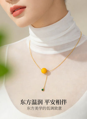 【新品】蜜蜡银项链国风女款2026新款高级感小众颈链吊坠首饰