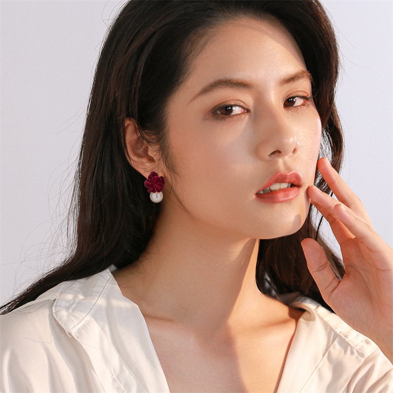 红色仿珍珠耳饰女气质独特耳环2025新款爆款耳饰耳钉小众高级感 - 图2