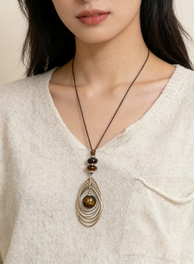 【新品】虎眼石长项链女款2026新款高级感轻奢毛衣链秋冬饰品吊坠