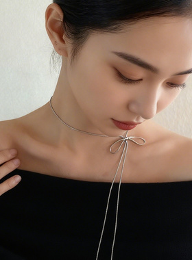 【新品】蝴蝶结项链女款2025新款高级感轻奢小众毛衣链秋冬配饰