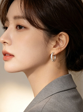 拉丝波点耳环耳圈耳饰耳钉女