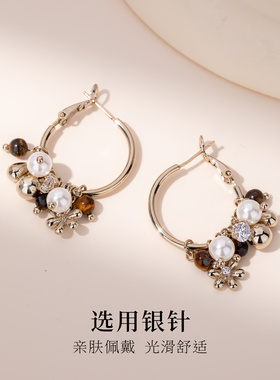 虎眼石耳圈耳坠耳饰女
