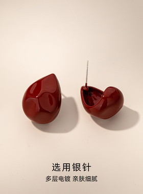 红色水滴复古女耳环耳饰耳钉