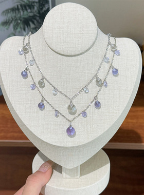 夏季新款简约百搭时尚清新锆石水晶流苏项链轻奢高级感气质锁骨