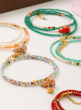 新中式时尚复古彩色滴油珐琅葫芦串珠项链轻奢高级感长款毛衣