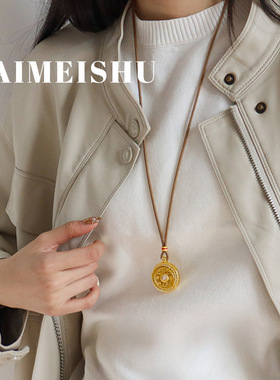 新中式轻奢锆石可旋转罗盘毛衣链复古精致时尚百搭长款吊坠项链