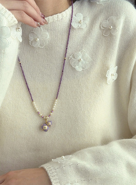 原创复古时尚轻奢精致滴油珐琅四叶草葫芦串珠项链气质百搭毛衣