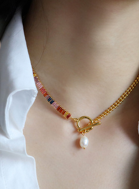 欧美时尚ot扣微镶锆石淡水珍珠项链轻奢小众精致百搭高级感锁骨