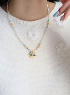 原创时尚可爱百搭彩色滴油施家珍珠木马项链轻奢小众高级感锁骨