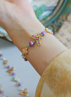 原创新中式OT扣蝴蝶四叶草手链小众高级感精致气质百搭复古手饰