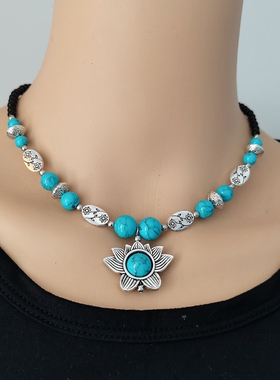 短款项链藏银莲花配饰锁骨链