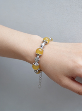 民族风复古圆珠银饰手链