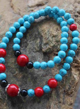 双层波西米亚风蓝松石饰品手串