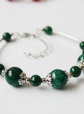 民族风红色珠手链女复古个性银饰