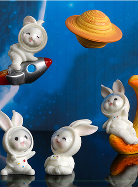 太空探索宇航员兔子树脂公仔摆件