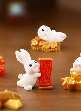 新年快乐摆件可爱小白兔子装饰品
