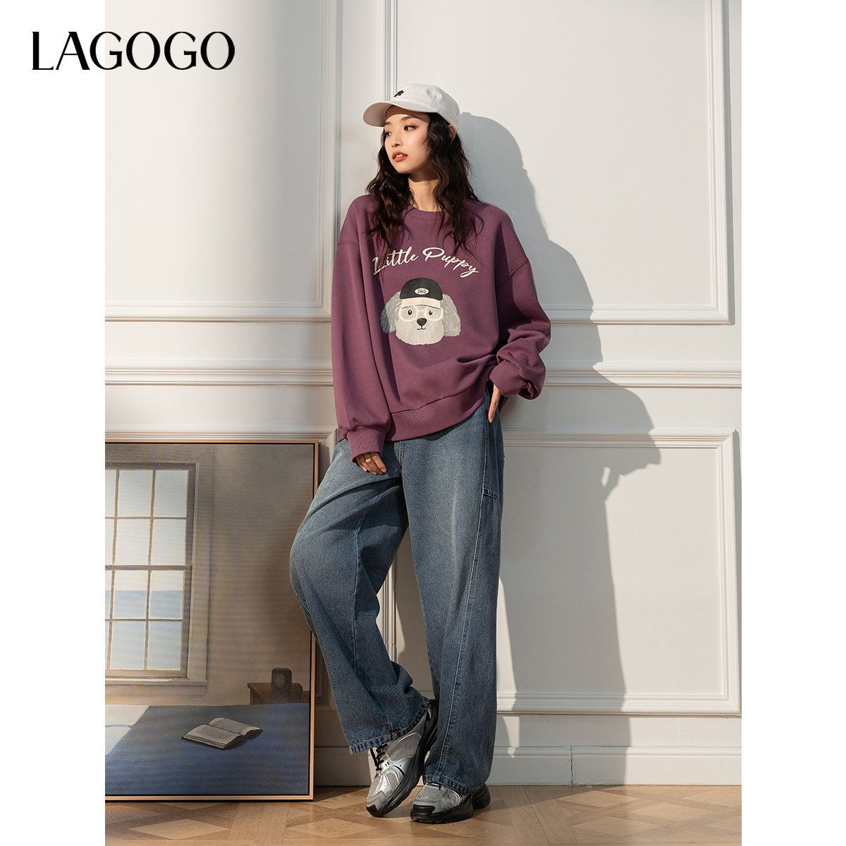 LAGOGO卡通减龄宽松紫色针织卫衣女拉谷谷2025秋冬新款好看上衣,淘宝优惠券,粉丝福利购,淘宝优惠卷